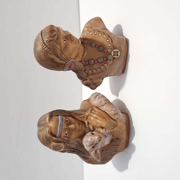 None Other - Lily of the Mohawk (2) Porcelain Native American Bust Figures Statues Brown